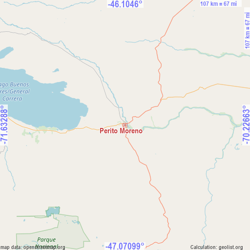 Perito Moreno on map