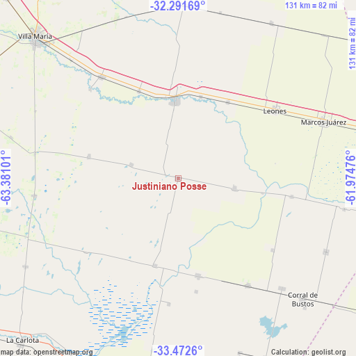 Justiniano Posse on map