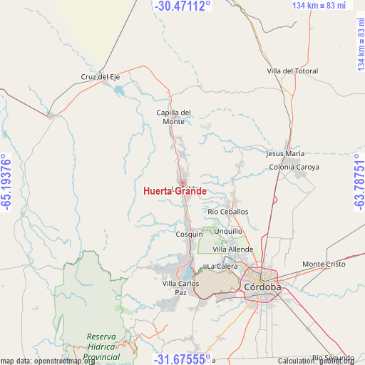 Huerta Grande on map