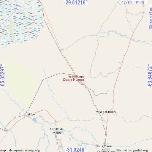 Deán Funes on map