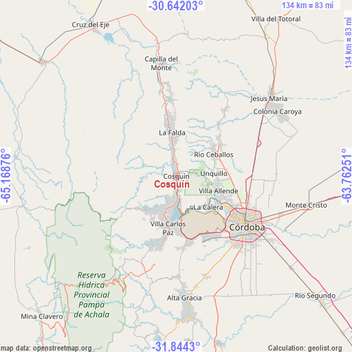 Cosquín on map
