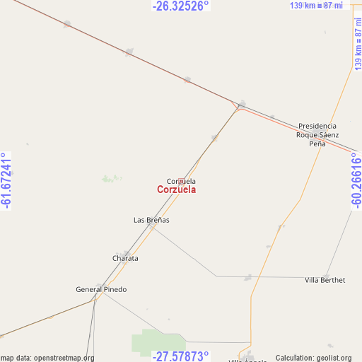 Corzuela on map