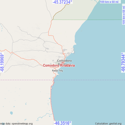 Comodoro Rivadavia on map