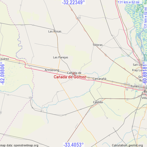 Cañada de Gómez on map