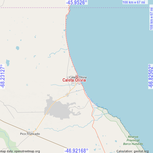 Caleta Olivia on map