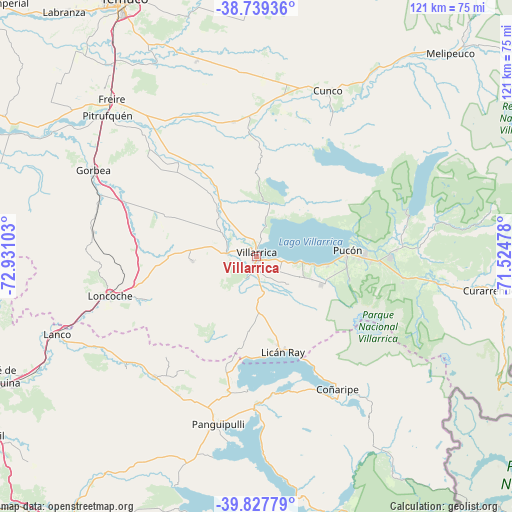 Villarrica on map