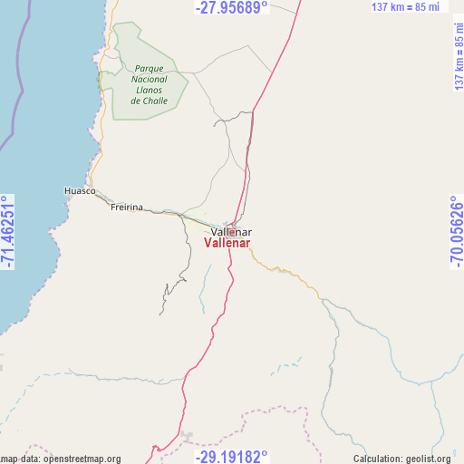 Vallenar on map