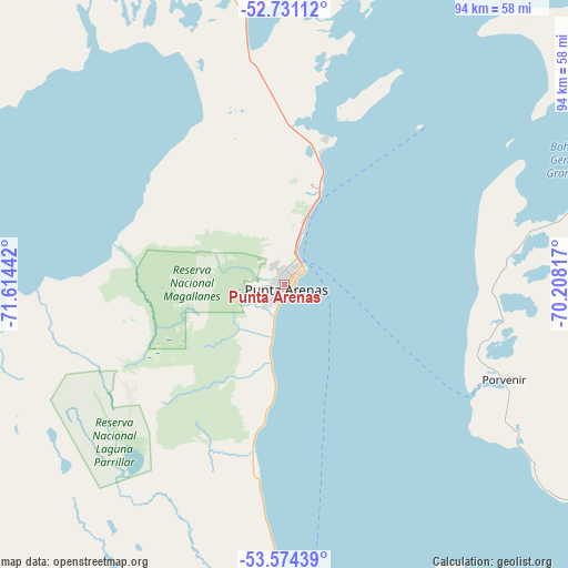 Punta Arenas on map