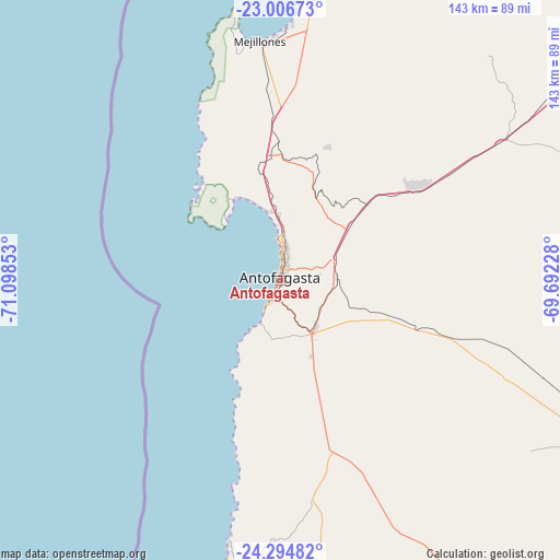 Antofagasta on map