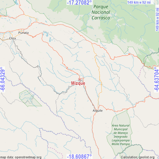 Mizque on map