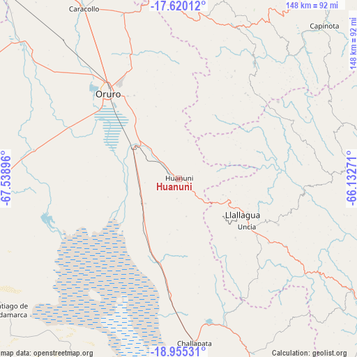 Huanuni on map