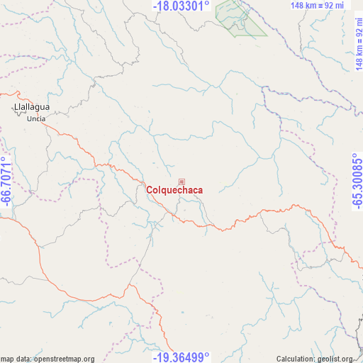 Colquechaca on map