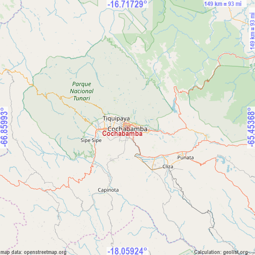 Cochabamba on map