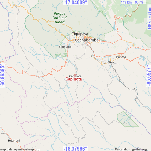 Capinota on map
