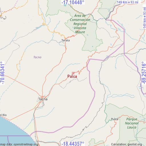 Palca on map