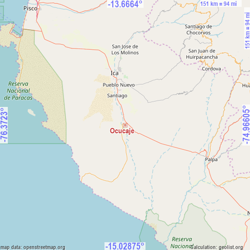 Ocucaje on map