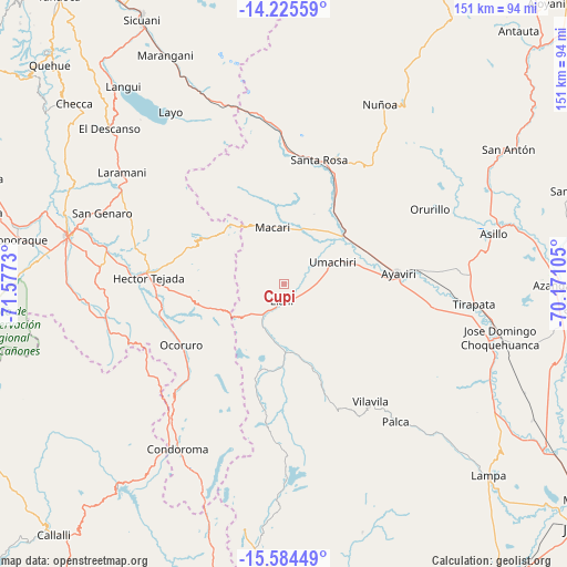 Cupi on map