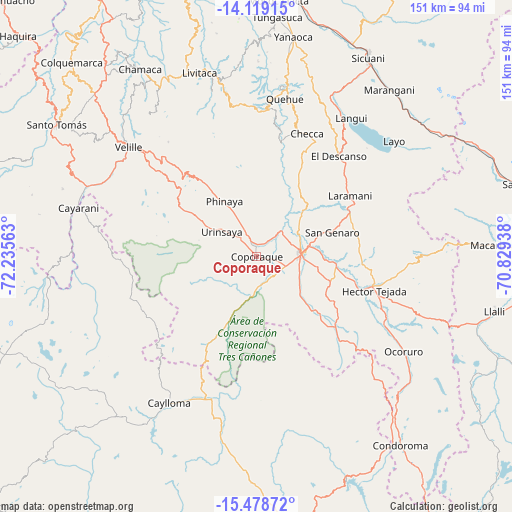 Coporaque on map