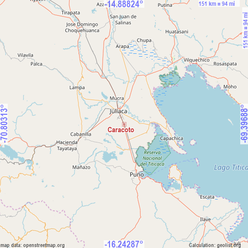 Caracoto on map