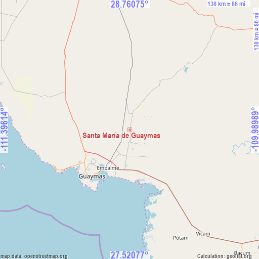 Santa María de Guaymas on map