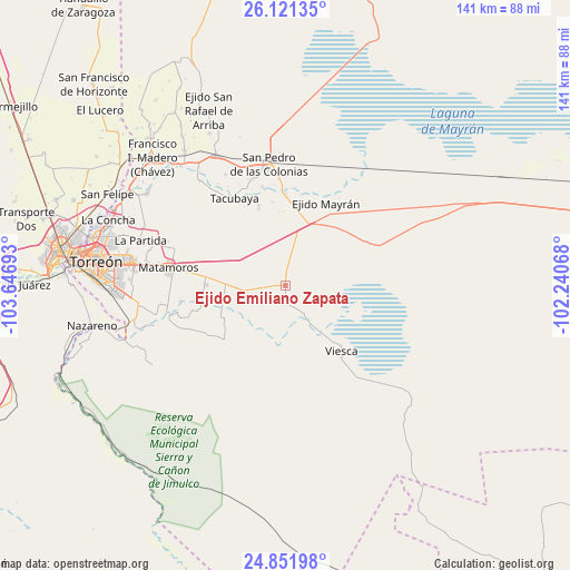 Ejido Emiliano Zapata on map
