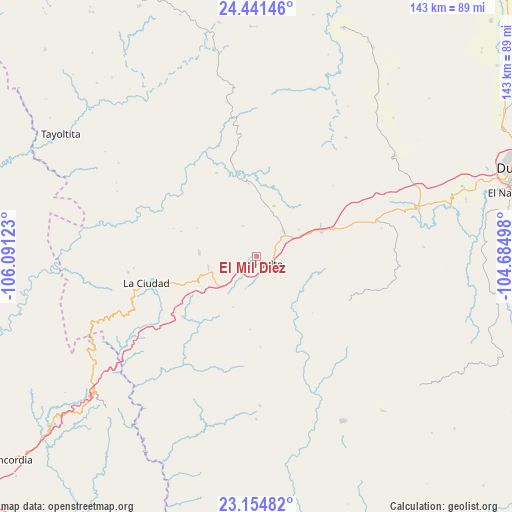 El Mil Diez on map