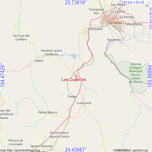 Los Cuatillos on map