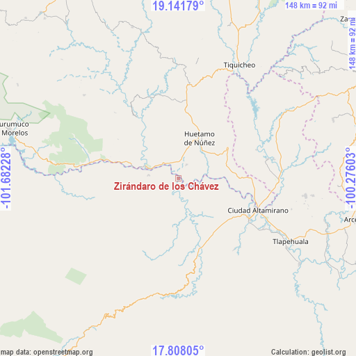 Zirándaro de los Chávez on map