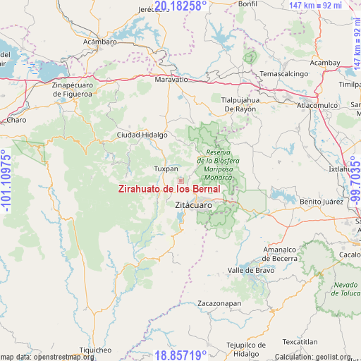 Zirahuato de los Bernal on map
