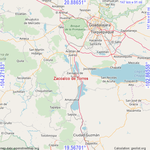 Zacoalco de Torres on map