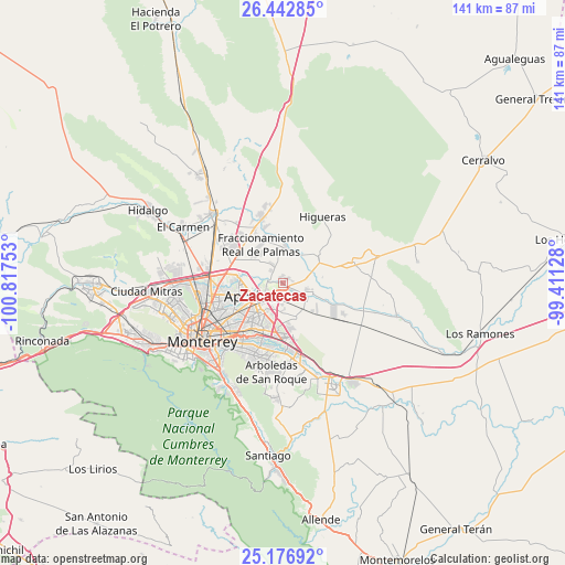 Zacatecas on map