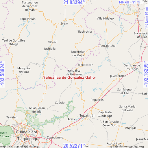 Yahualica de González Gallo on map