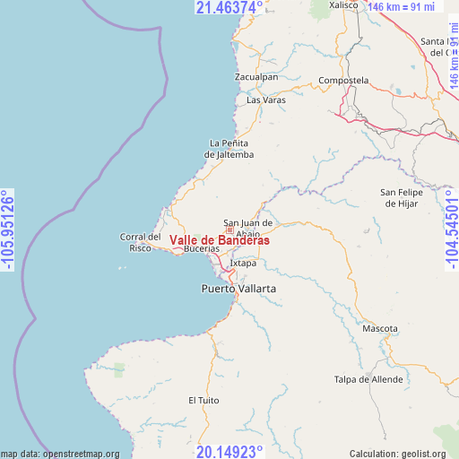Valle de Banderas on map