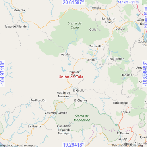 Unión de Tula on map