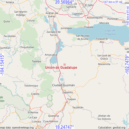 Unión de Guadalupe on map