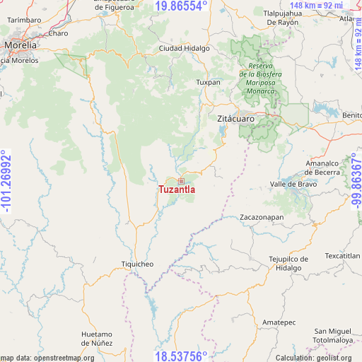 Tuzantla on map