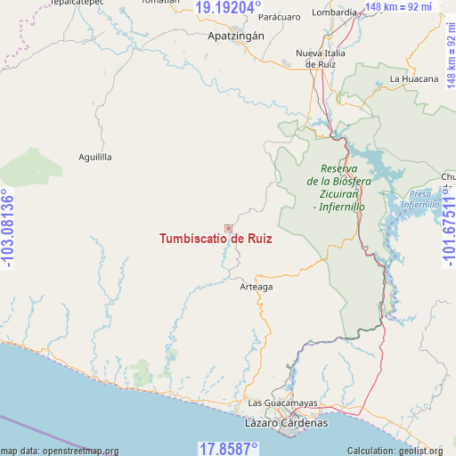 Tumbiscatío de Ruiz on map