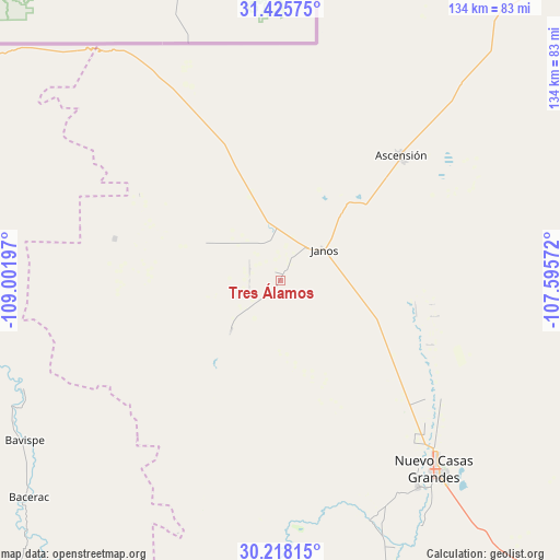 Tres Álamos on map