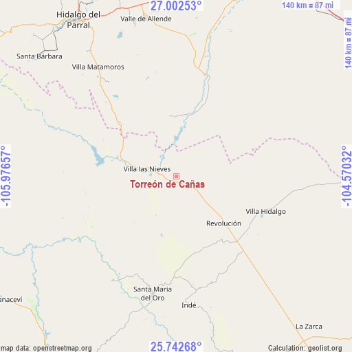 Torreón de Cañas on map