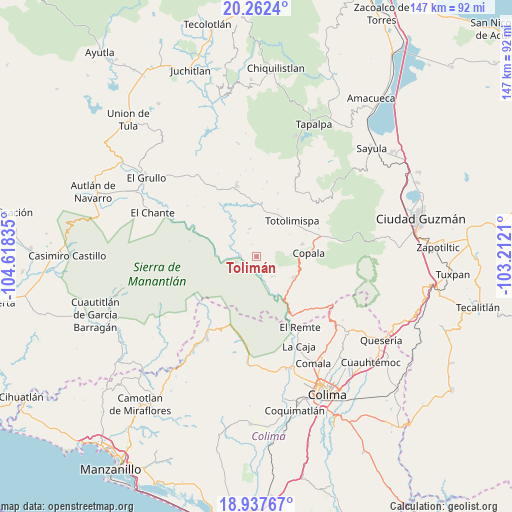 Tolimán on map