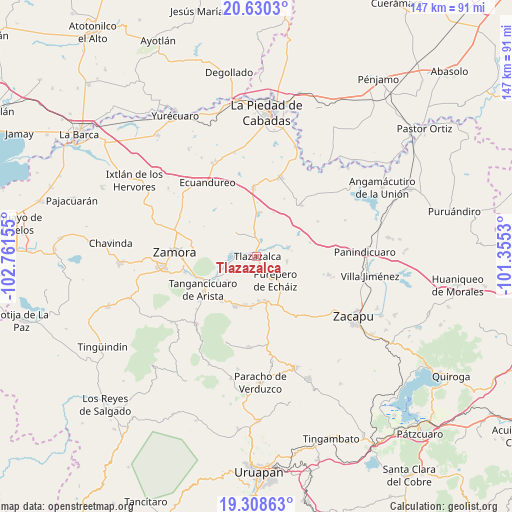 Tlazazalca on map