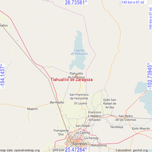 Tlahualilo de Zaragoza on map