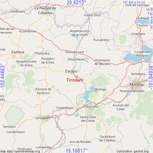 Tiríndaro on map