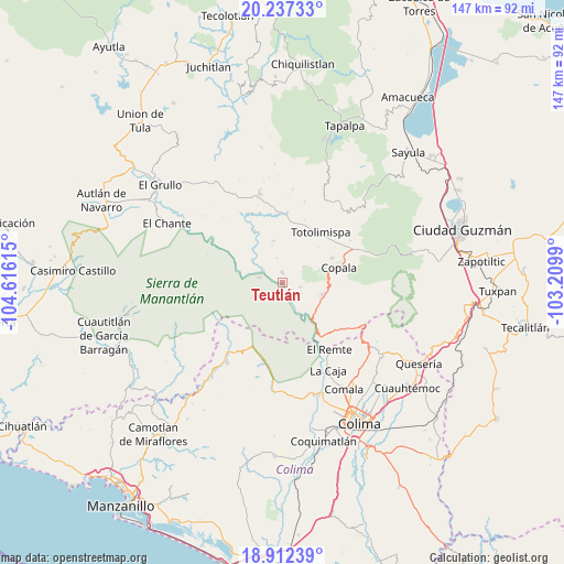 Teutlán on map