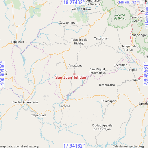 San Juan Tetitlán on map