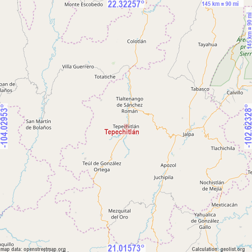 Tepechitlán on map