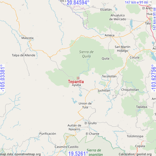 Tepantla on map