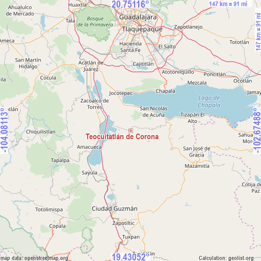Teocuitatlán de Corona on map