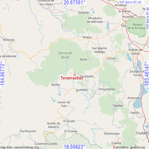 Tenamaxtlán on map