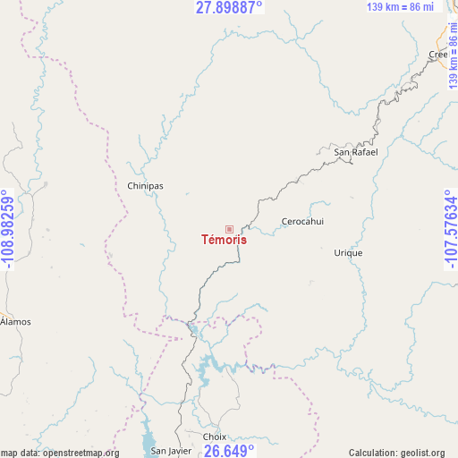 Témoris on map